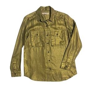 Banana Republic Heritage Collection Gold Linen Matte Button Roll Tab Sleeve XS